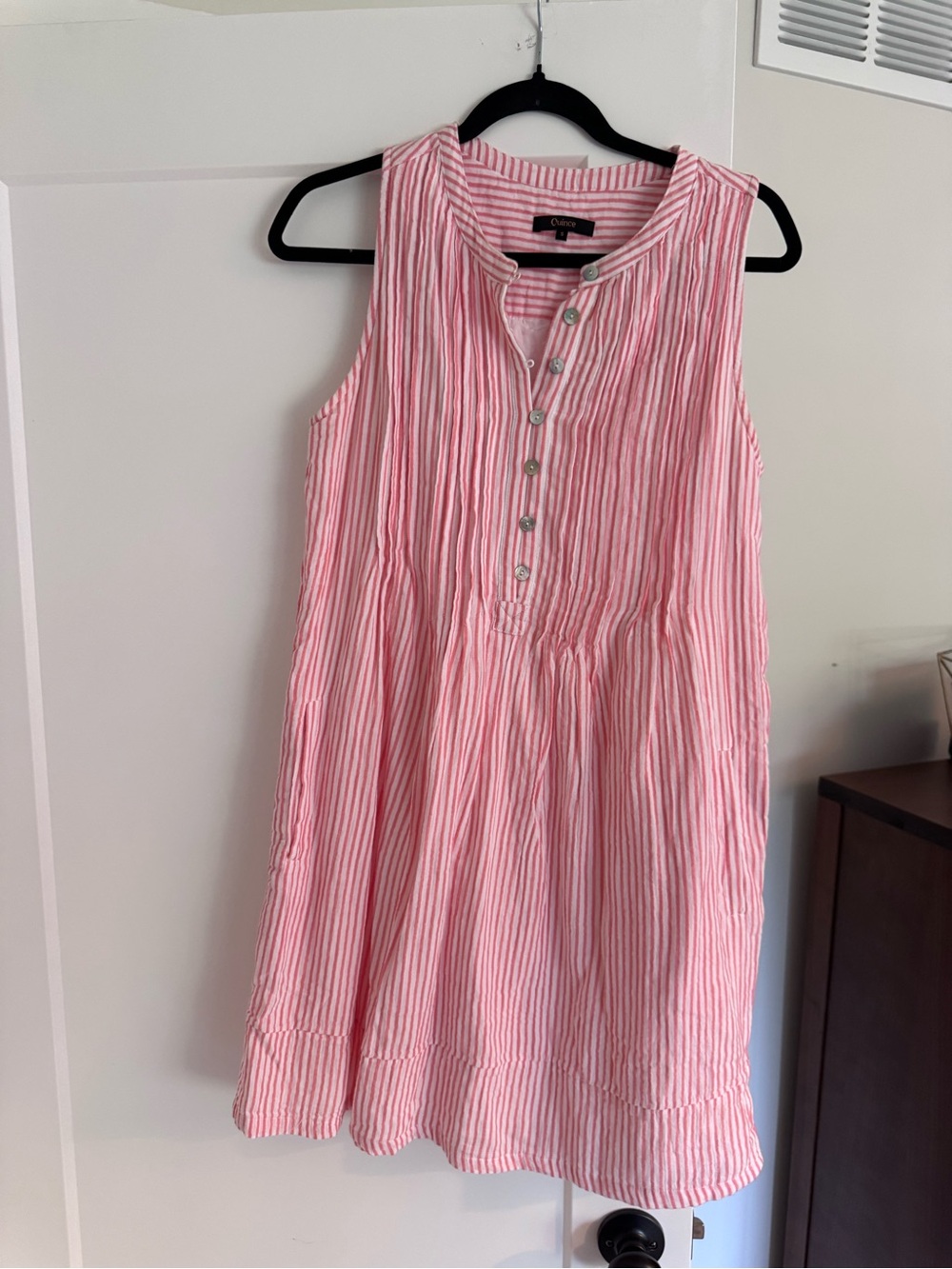 Pink Striped Sleeveless Button-Front Dress